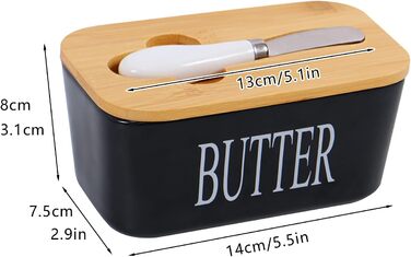 Porcelain butter dish with lid, airtight silicone butter keeper for butter, nuts, cheese, plus butter spreader.
