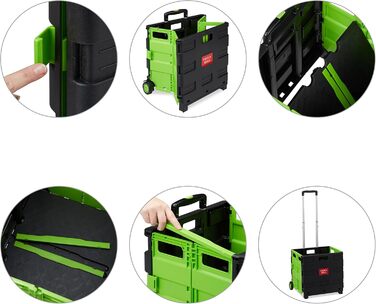 Relaxdays Folding Shopping Trolley, Telescopic Handle, 2 Rubber Wheels, Up to 35 kg, Shopping Trolley, Aluminium, ABS, Shopping Trolleys 98 x 45.5 x 37 cm (Green)