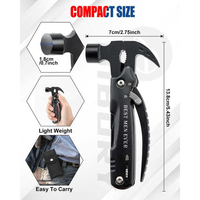 Мультитул BIBURY 12-в-1: молоток, інструменти для чоловіків, подарунок для тата, кемпінг, туризм, виживання