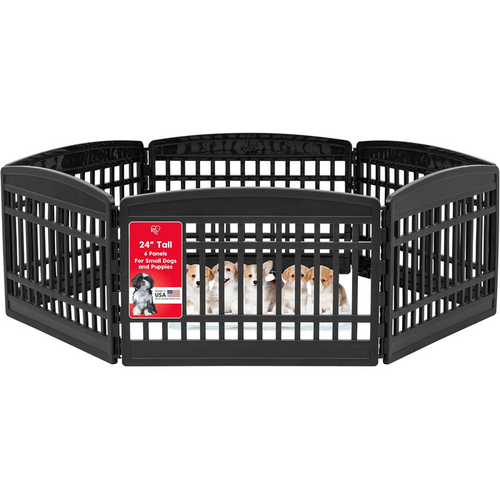 Клітка для собак IRIS USA 61 см, 6 панелей, чорна, для собак середніх та малих порід, 61 x 61 x 24 см
