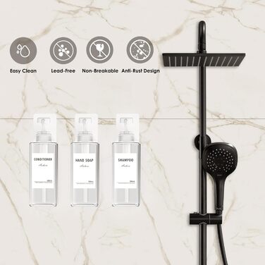 Дозатор мила Anhow 3er PETG для стін, набір з 3 шт. Без свердління, прозорий, 500 мл, з 16 водонепроникними етикетками для кухні/ванної кімнати