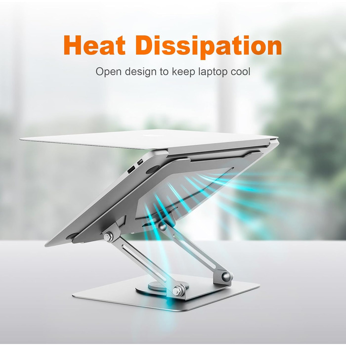 Підставка для ноутбука GRIFEMA GB1050: регульована висота, поворотна основа 360°, ергономічна та вентильована – сумісна з MacBook, Dell та ноутбуками 11-17 дюймів (срібна)