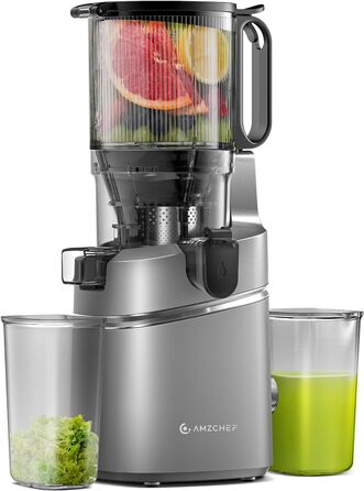 AMZCHEF 250W Automatic All-in-One Juicer, 135MM Opening and 1.8L Juicer for Vegetables and Fruits, Slow Juicer Winner with Triple Filter - Grey
