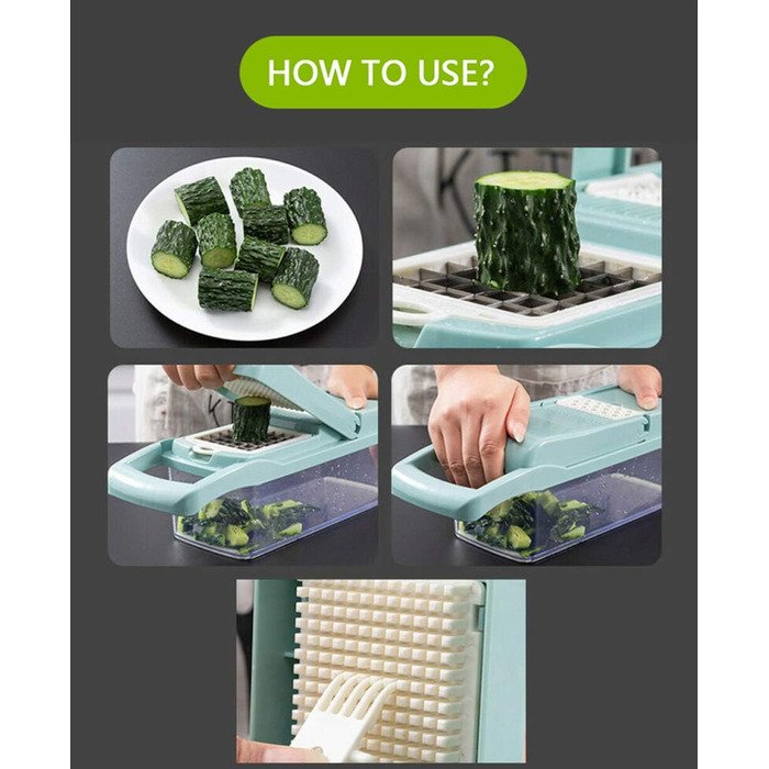 Мандоліна для нарізання овочів ADOV, 12 в 1, багатофункціональна, з захистом рук, з нержавіючої сталі, для овочів, фруктів, сиру, цибулі, картоплі, Julienne, подрібнювач (блакитна)