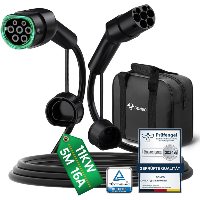 Кабель зарядки для електромобіля GONEO Typ 2, 11 кВт, 5 м, 16 А, 3 фази