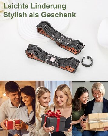 Браслет на зап'ястя MagEnergy для чоловіків з 3 потужними магнітами - Елегантний дизайн, чиста мідь, регульована довжина, чорний браслет-сет