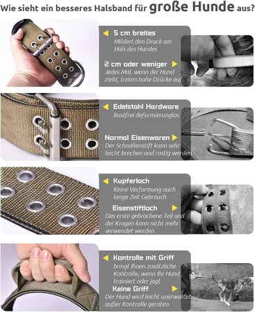 Dog Collar for Large Dogs - 5 cm Wide Collar with Handle for Extra Large Dog Breeds, Soft Padded Neoprene Nylon Dog Collar for Large Dogs Big Dog Collar (43-56cm, Khaki)