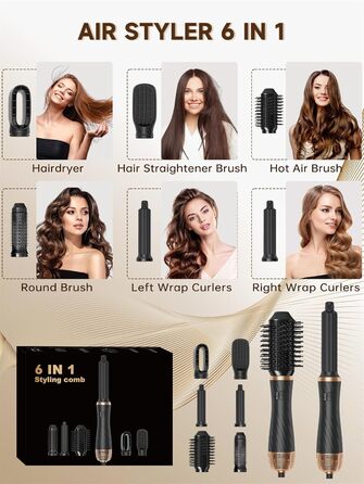 Фен-щітка 6 в 1 для волосся, Airstyler: сушка, укладка, завивка, випрямлення (Чорний)