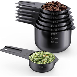 Stainless Steel Measuring Cups Wildone Metal Measuring Cup Set with easy-to-read markings for measuring dry or liquid ingredients 7-piece set (black)