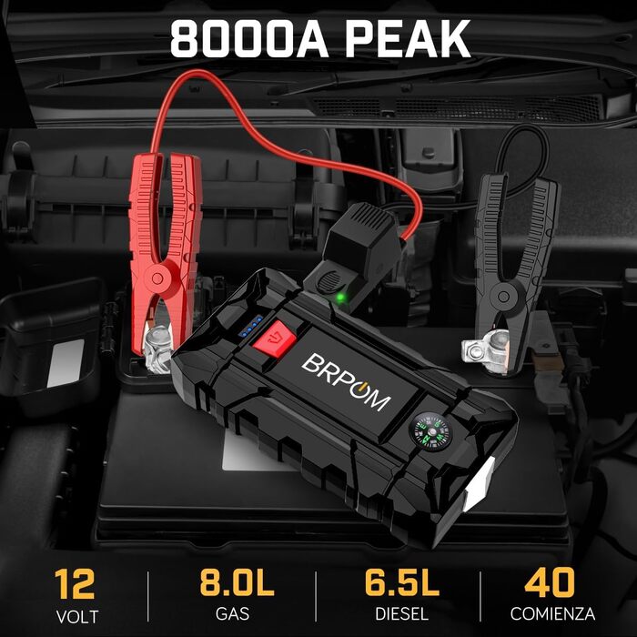 Бустер для авто BRPOM Powerbank Jump Starter 7000A з LCD-дисплеєм, пусковий пристрій для автомобіля (2000A/7000A)