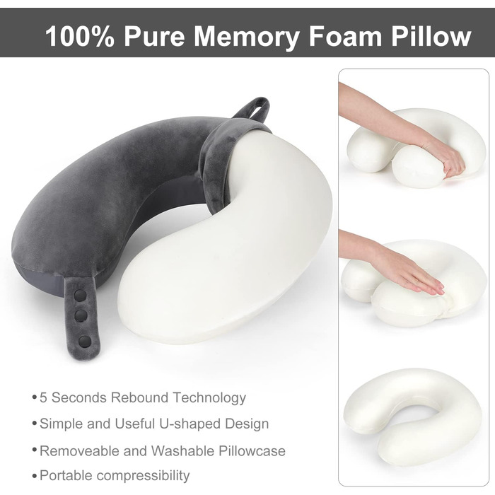 Подушка для шиї TALLGO з Memory Foam - для подорожей, автомобіля та дому (Сірий)