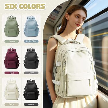 Шкільний рюкзак HYC00 для дівчаток та хлопчиків-підлітків, рюкзак для жінок, casual, для подорожей, 14-дюймовий рюкзак для ноутбука, водонепроникний, для школи, коледжу, M4-зелений (M2-бежевий)