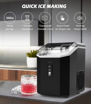Машина для приготування кубиків льоду Ice Maker - 2L, чорна, з LED-дисплеєм, лопаткою та кошиком. Швидке приготування льоду за 6 хвилин.