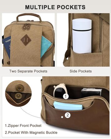 Чоловічий рюкзак для ноутбука 15.6 дюймів, Vintage, водонепроникний, з USB-портом, для подорожей, роботи та навчання (Хакі)