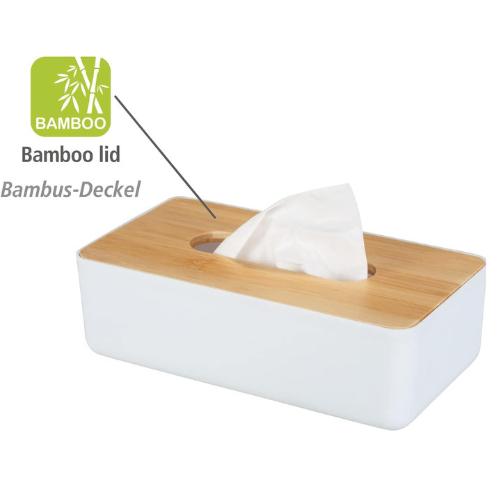 Скляниця для косметичних серветок WENKO Rotello з бамбуковим кришкою (24 x 7,5 x 12,7 см)
