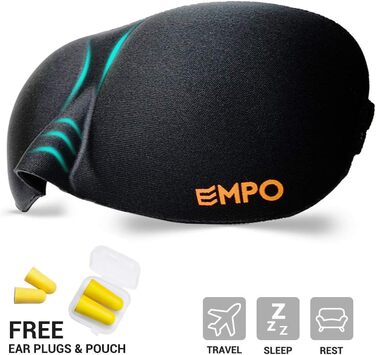 Маска для сну EMPO з м'якої пам'яті (Memory Foam), 3D, з регульованими ремінцями та берушами