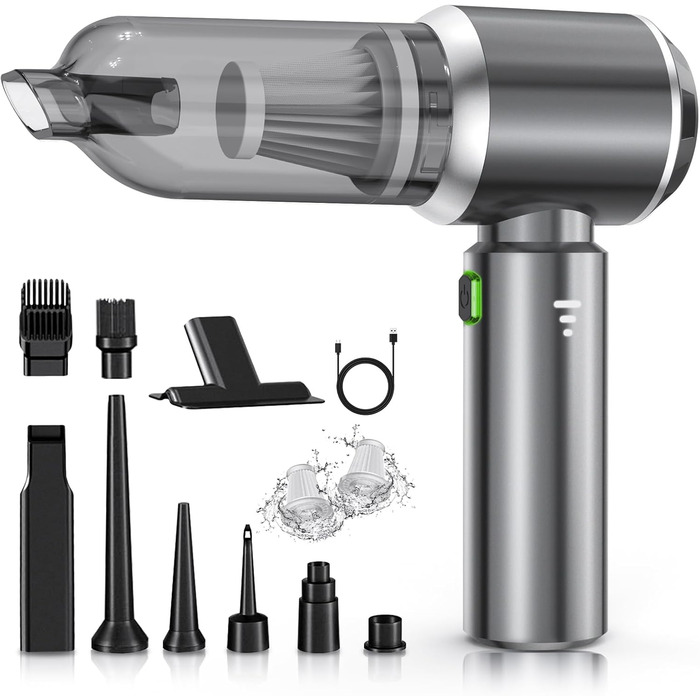 Портативний акумуляторний пилосос NVKHG 18000Pa з безщітковим мотором, 3 швидкості, для авто, дому, офісу, кухні, видалення шерсті тварин (сірий)