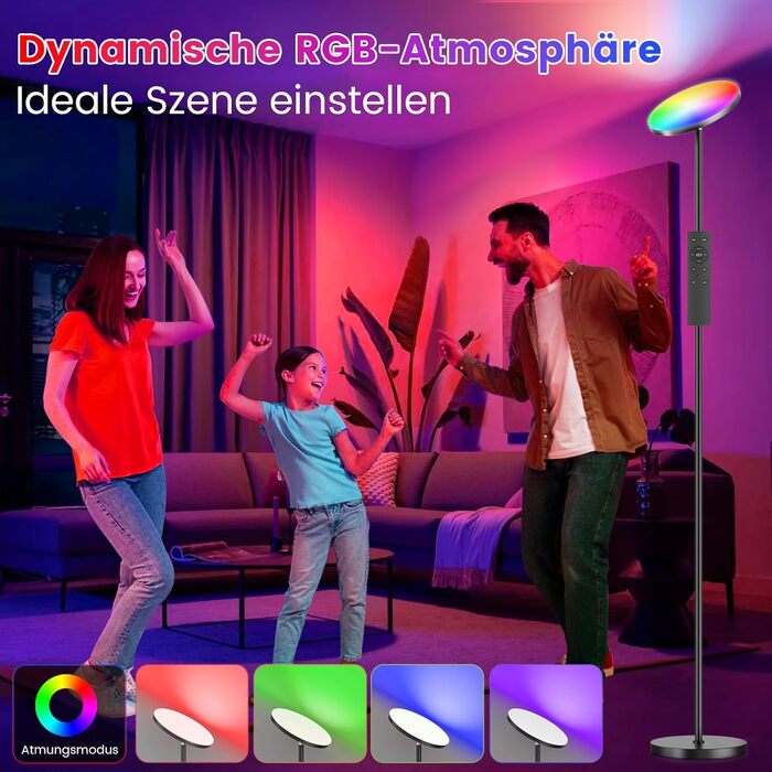 LED-підлогова лампа для вітальні з регулюванням яскравості та RGB-підсвічуванням, 42W, 4200LM, з читацькою лампою та пультом дистанційного керування