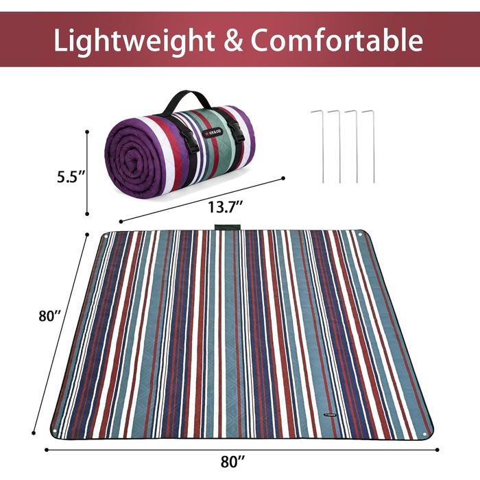 Плед для пікніка водонепроникний HX&OD, 203x203 см, сіро-зелений, складаний, з ручкою для перенесення