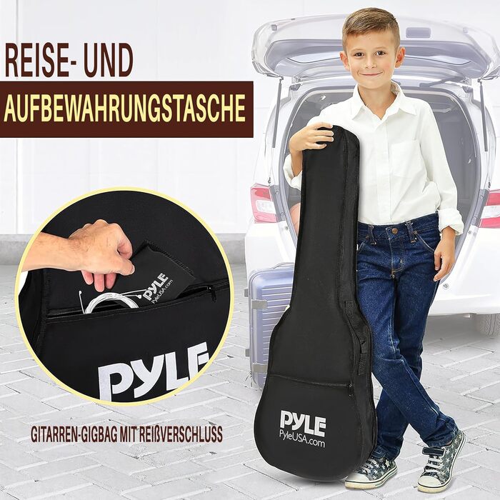 Акустична гітара Pyle для дітей та початківців, ½ розміру, з аксесуарами, чорна матова, 86 см