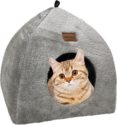 Кішка-будиночок для дому: затишна печера з м'яким, пральним подушками. Зручне, складне ліжко-будиночок для котів, 40x40x35 см (L:45x45x41 см, сірий)