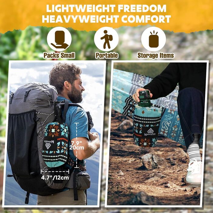 Гамак для кемпінгу NATUREFUN | Легкий, 300 кг, дихаючий, швидковисихаючий, нейлон, 2 карабіни, 2 петлі, армійний зелений (275 x 140 см, Богема)