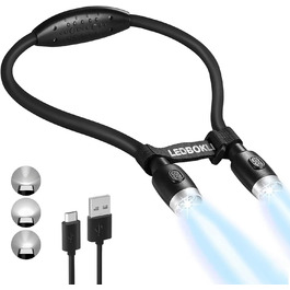 LED-лампа для читання LEDBOKLI з кріпленням на книгу, акумуляторна, 800mAh, 3 режими яскравості, гнучка шийка, 28 см, чорна
