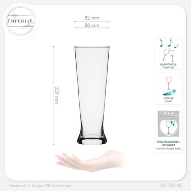 Набір склянок для пива Pilsner Crystalline 6 шт, 500 мл (макс. 680 мл), скло, придатні для мийки в посудомийній машині