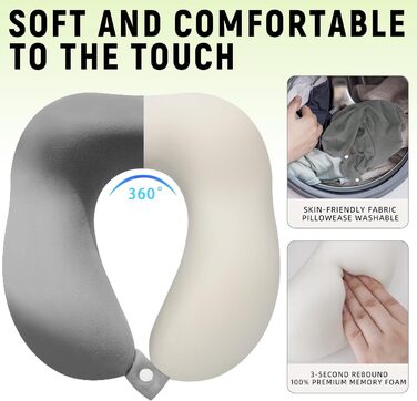 Подушка для шиї в подорожах: Memory Foam, для авто, літака, офісу, дому (сіра)