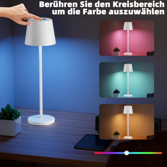 LED-лампа Qsky настільна бездротова диммерна акумуляторна, перезарядна тепле світло 3000K+RGB, алюміній, вологостійка для ресторану, спальні, бару, IP54 (срібна 2 шт.) (біла 2 шт.)