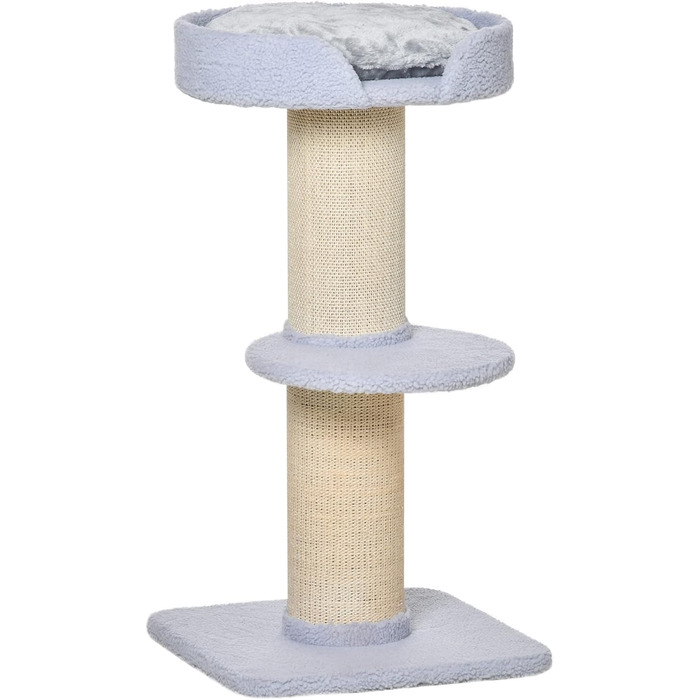 PawHut Cat Tree Small 91 cm Cat Tree with Cat Bed, Cat Scratching Post Play Tree Scratching Post with Platform for Cats up to 5 kg Sisal Lambswool Light Blue