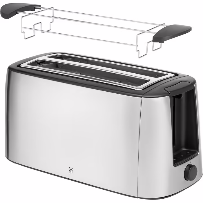 WMF Bueno Pro Toaster 4-Slice Long Slot with Bun Warmer, XXL Toast, Crunchy Function, 6 Browning Levels, 1550W, Stainless Steel Matte Toaster Single