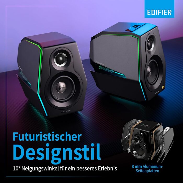 Edifier G2000 Bluetooth-колонки для геймінгу з RGB-підсвічуванням та 3 режимами звучання. Підключення: Bluetooth, USB (звукова карта), 3.5mm jack. (Чорний)