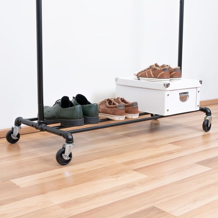 Tatkraft Drago - Stable Clothes Rack, with 2 Clothes Rods, up to 110 kg, Coat Rack, Adjustable, Rolling Clothes Rack, Metal, Black