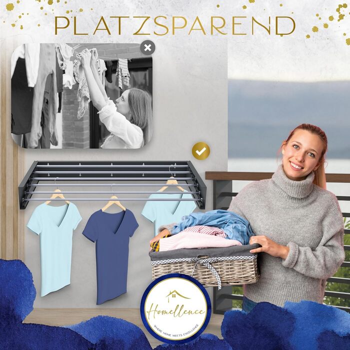 Настінна сушарка для білизни Homellence - висувна, 3.50м, білий/антрацит