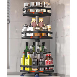 Організатор для спецій, поворотний на 360°, 3 яруси, з нержавіючої сталі, чорний