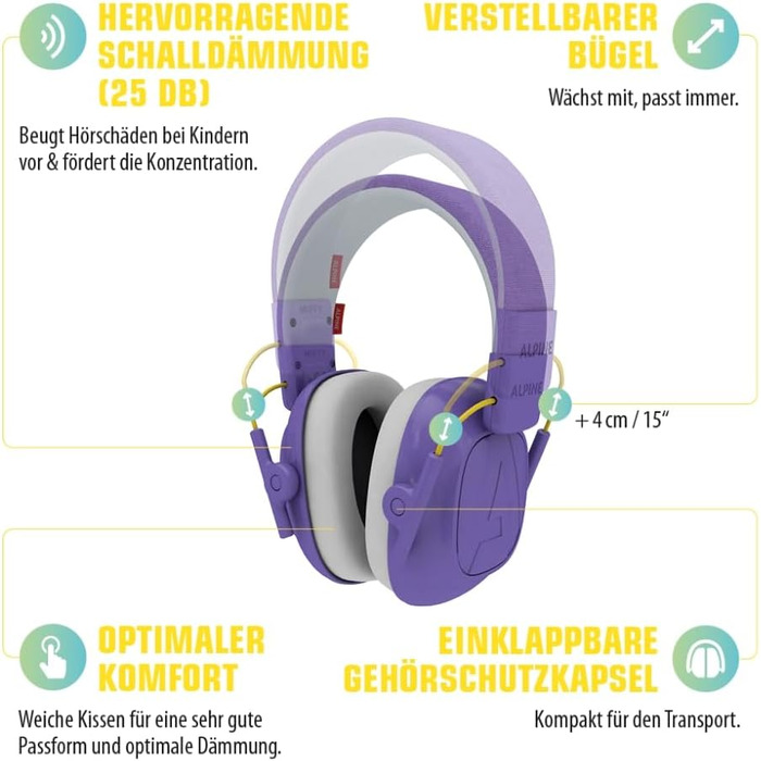 Дитячі навушники шумозахисту Alpine Muffy – комфортний захист вух для дітей до 16 років (фіолетовий)
