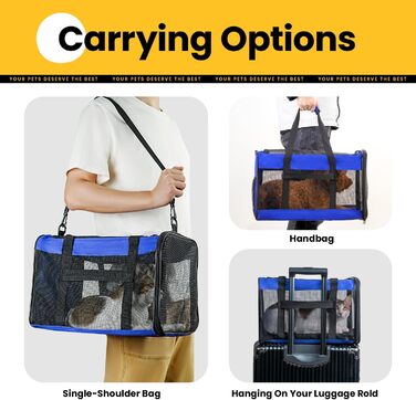 Транспортна переноска для котів Conlun, м'яка переноска з сіткою з 4 сторін, підходить для перевезення в літаку, для кошенят та невеликих котів до 6 кг, складана переноска для собак, (51x31x31 см, блакитна)