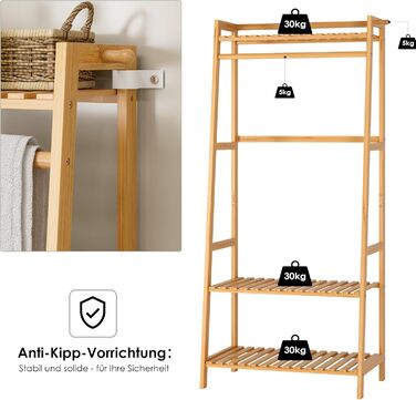 FOREHILL Clothes Rack with Shelves Coat Rack Bamboo Clothes Rail with Anti-Tip Device for Clothes Shoe Shelf Bags 164x70x42cm