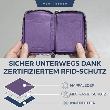 VON HEESEN Leather Wallet with RFID Blocker - Wallet for Women & Men made of Genuine Leather - Wallet with Coin Pocket - Purse for Women and Men in Violet