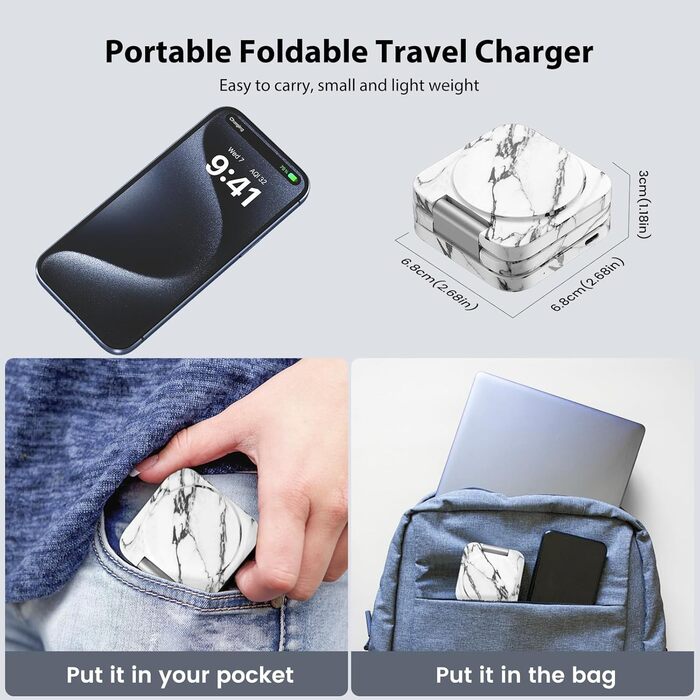 Зарядна станція KU XIU X55 Turbo Qi2.2 25W Magsafe 3-в-1 для Apple Watch, iPhone 17-12 та AirPods (білий мармур) з адаптером 45W