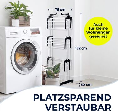 Складаний сушильний стійка EASYmaxx з 3 рівнями, чорний/білий | Компактна, мобільна сушарка для одягу в приміщенні та на вулиці