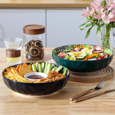 Набір тарілок Vancasso 4 шт. для супу та салату, керамічні, 2340 мл, темно-синій та зелений, придатні для миття в посудомийній машині та мікрохвильовці