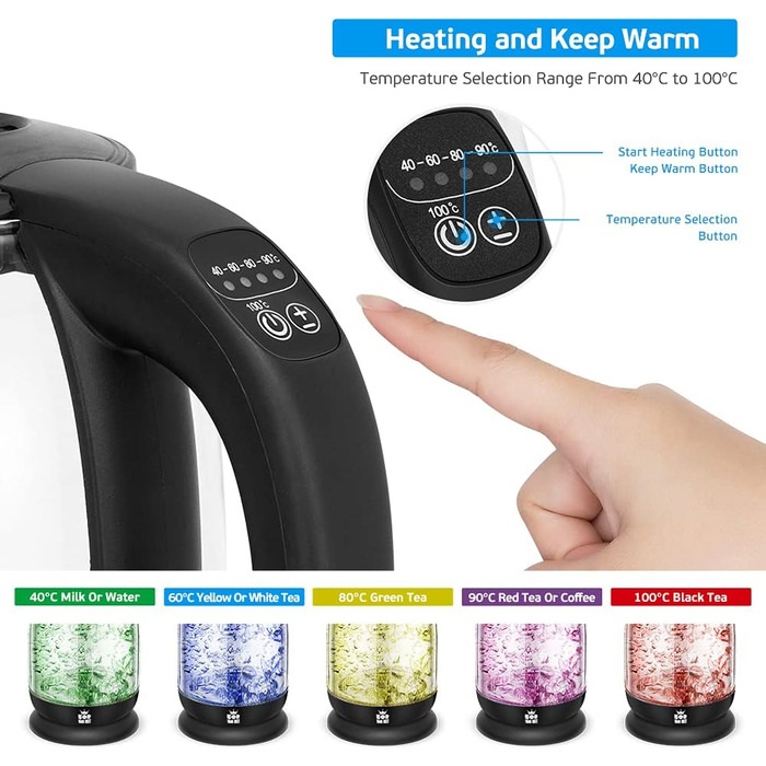 ForMe Stainless Steel Kettle 1.7 L with Temperature Setting, Temperature Selection 40-100°C | LED Digital Temperature Display | Adjustable Kettle | Teapot, Kettle, Keep-Warm Function | BPA Free (Without Tea Strainer 227)