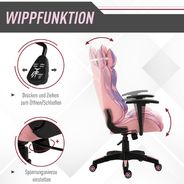 Vinsetto Gaming Chair Ergonomic Office Chair, Swivel Chair, Adjustable Massage Lumbar Cushion, Height Adjustable, Pink & Violet, 69x56x125.5cm | Aosom