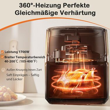 Фритюрниця Sweetcrispy Airfryer 6L з вікном, 12 функцій, сенсорний екран, сірий колір. Здорове приготування без олії, антипригарна корзина, підходить для 3-6 осіб