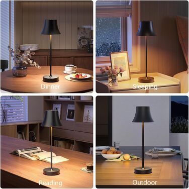 Світлодіодний настільний світильник акумуляторний бездротовий чорний, диммується, водонепроникний IP54