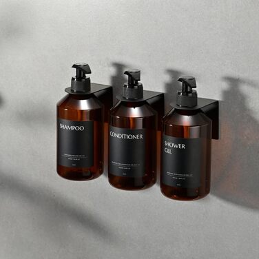 Набір з 3 сеппенсерів для кріплення на стіну, 500 мл, дозатори шампуню та гелю для душу, чорний колір, без свердління, для кухні та ванної кімнати (коричнева пляшка + чорна головка)