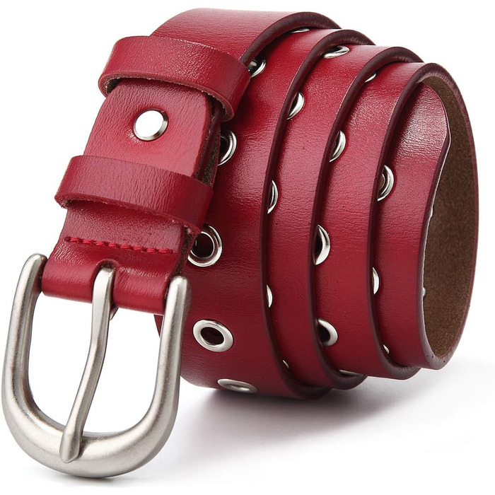 Жіночий шкіряний ремінь з металевою пряжкою для джинсів Dreess, ширина 1.1 см (XS:85 см, підходить для обхвату талії 60-74 см), колір: червоний