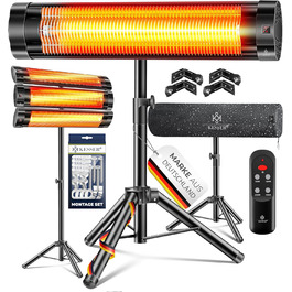 Інфрачервовий обігрівач KESSER® 2500W з пульт дистанційного керування та захисним чохлом, телескопічною стійкою, для тераси та дому